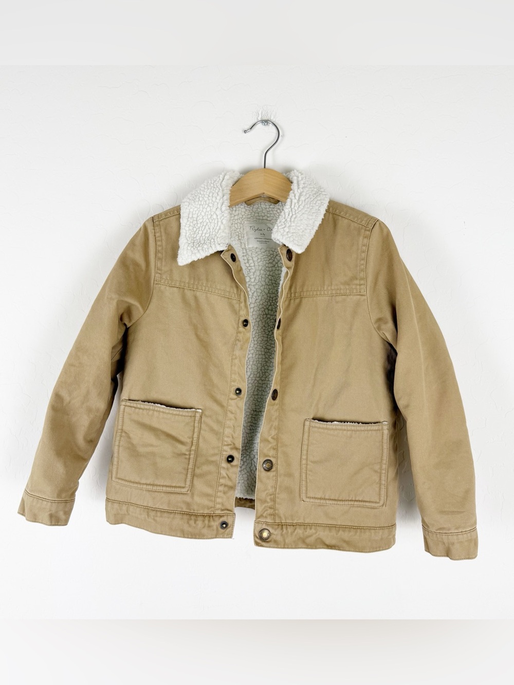 Rylee + Cru Faux shearling-trimmed cotton jacket in beige